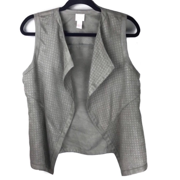 Chico’s Faux Suede Lasercut Open Front Olive Draped Waterfall Vest Size 0 Small - Picture 1 of 8
